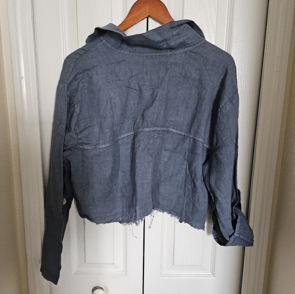Made in Italy 100% Raw Linen Cropped Button Shirt Blue Lightweight Boho Top S/M. - Picture 8 of 10